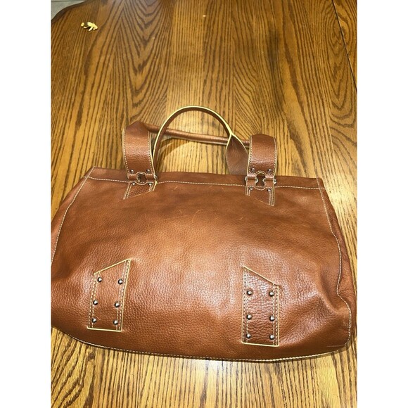 Cole Haan Purse Brown Leather Shoulder Tote Bag Rivets Stitch Y2K Boho Vintage - Picture 16 of 16